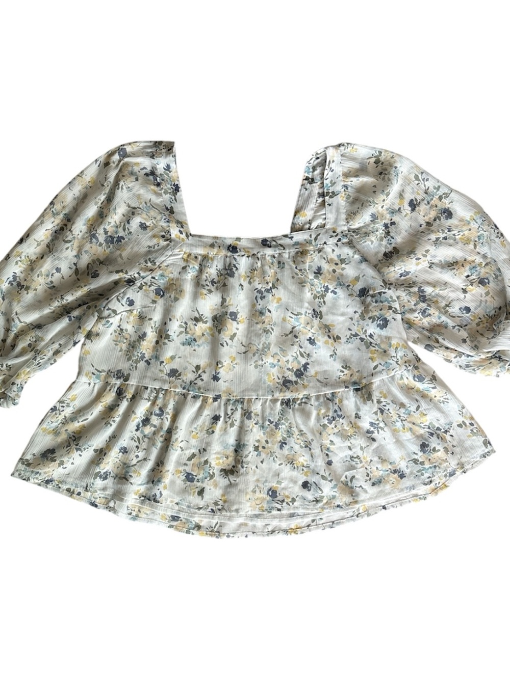 Abercrombie & Fitch Top Square Neck Puff Sleeve Floral Peplum Top - M